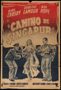 7j0262 ROAD TO SINGAPORE Argentinean 1940 art of Bing Crosby, Bob Hope, sexy Dorothy Lamour, rare!
