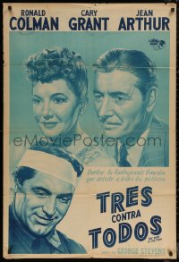 7j0286 TALK OF THE TOWN Argentinean R1950s art of Cary Grant, Jean Arthur & Ronald Colman!