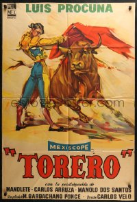 7j0296 TORERO Argentinean 1957 Nestor art of most famous matador Luis Procuna fighting bull!