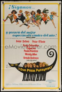 7j0304 WHAT'S NEW PUSSYCAT Argentinean 1966 Frazetta art of Woody Allen, Peter O'Toole & sexy babes!