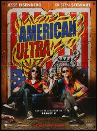 7j1171 AMERICAN ULTRA teaser French 1p 2015 great image of Jesse Eisenberg & Kristen Stewart w/ guns!