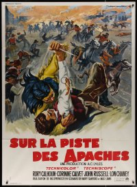 7j1181 APACHE UPRISING French 1p 1966 Roger Soubie art of Rory Calhoun fighting Native American!