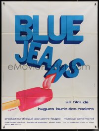 7j1204 BLUE JEANS French 1p 1977 great Cavasse art of the title licking a popsicle, very rare!