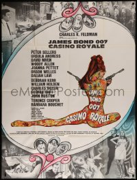7j1232 CASINO ROYALE French 1p 1967 Bond spy spoof, sexy psychedelic Kerfyser art + photo montage!