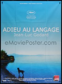 7j1297 GOODBYE TO LANGUAGE French 1p 2014 Jean-Luc Godard's Adieu au langage, image of dog & lake!