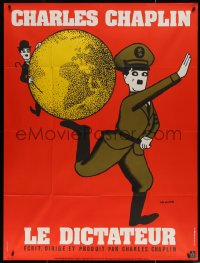 7j1305 GREAT DICTATOR French 1p R1973 great Leo Kouper art of Charlie Chaplin, wacky WWII comedy!