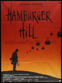7j1313 HAMBURGER HILL French 1p 1987 different silhouette art of soldier & helicopters by Philippe!