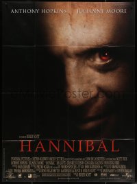 7j1317 HANNIBAL French 1p 2000 Ridley Scott, creepy c/u of red-eyed Anthony Hopkins as Dr. Lector!