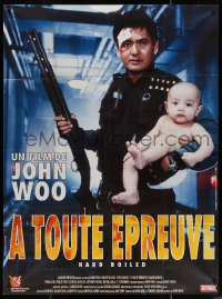 7j1319 HARD BOILED French 1p 1992 John Woo, great image of Chow Yun-Fat holding gun and baby!