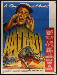 7j1321 HATARI French 1p 1962 Howard Hawks, best art of John Wayne in Africa by Roger Soubie!