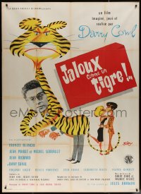 7j1354 JALOUX COMME UN TIGRE French 1p 1964 Darry Cowl, great Siry cartoon art of tiger, rare!