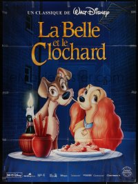 7j1372 LADY & THE TRAMP French 1p R1990s Disney classic dog cartoon, classic spaghetti scene!
