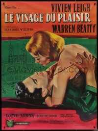 7j1466 ROMAN SPRING OF MRS. STONE French 1p 1962 art of Beatty about to kiss Leigh by Jean Mascii!