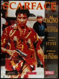 7j1476 SCARFACE French 1p R1980s Al Pacino as bloody Tony Montana, Brian De Palma, Oliver Stone