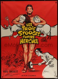 7j1508 THREE STOOGES MEET HERCULES French 1p R1960s different art of them w/Samson Burke by Kerfyser!