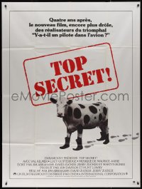 7j1512 TOP SECRET French 1p 1984 Zucker Bros. James Bond spy spoof, wacky image of cow with boots!