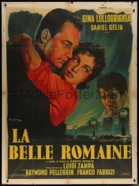 7j1544 WOMAN OF ROME French 1p 1955 Jeanne art of sexy Gina Lollobrigida between two men, rare!