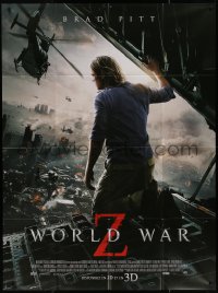 7j1546 WORLD WAR Z French 1p 2013 Brad Pitt in rear door flying over city, zombie apocalypse!