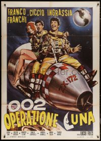 7j0308 002 OPERATION MOON Italian 1p 1965 Franco & Ciccio on rocket with sexy Linda Sini, rare!