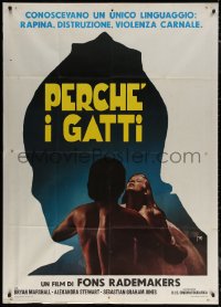 7j0327 BECAUSE OF THE CATS Italian 1p 1974 different Mos art with naked lovers, very rare!