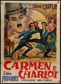 7j0338 BURLESQUE ON CARMEN Italian 1p R1940s art of Charlie Chaplin in parody of Bizet opera, rare!