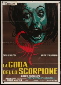 7j0344 CASE OF THE SCORPION'S TAIL Italian 1p 1971 wild artwork of terrified girl & scorpion!