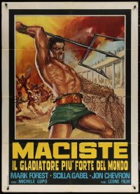 7j0353 COLOSSUS OF THE ARENA Italian 1p R1967 cool art of Mark Forest as Maciste with trident!