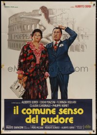 7j0354 COMMON SENSE OF MODESTY Italian 1p 1976 Casaro art of Sordi & wife + naked Claudia Cardinale