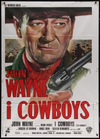 7j0357 COWBOYS Italian 1p 1972 different super close up art of big John Wayne with gun!