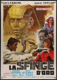 7j0387 GLASS SPHINX Italian 1p 1967 La Sfinge d'oro, Robert Taylor, Anita Ekberg, cool Cesselon art!