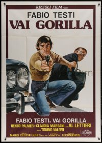 7j0400 HIRED GUN Italian 1p 1975 great artwork of Fabio Testi with gun protecting man by car!