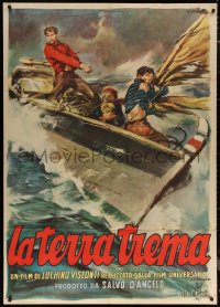 7j0415 LA TERRA TREMA Italian 1p 1950 Luchino Visconti, Averardo Ciriello art of men & boy at sea!