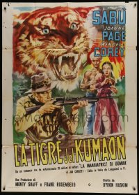 7j0433 MAN-EATER OF KUMAON Italian 1p R1950s Rene art of Sabu, Wendell Corey, Joanne Page & tiger!