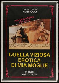7j0381 FIRST TIME Italian 1p 1989 sexy near-naked woman on bed with her finger in mouth, rare!
