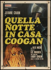 7j0446 NIGHT GOD SCREAMED Italian 1p 1974 Crovato art of terrified Jeanne Crain & ax murderer, rare!