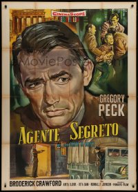 7j0448 NIGHT PEOPLE Italian 1p R1960s great different Rodolfo Gasparri art of Gregory Peck!
