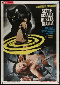 7j0480 SEVEN SHAWLS OF YELLOW SILK Italian 1p 1972 black cat & naked girl under shattered glass!