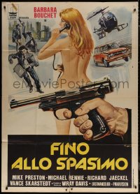7j0493 STONEY Italian 1p 1979 different art of naked Barbara Bouchet covered only by a gun!