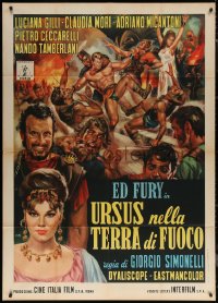 7j0513 URSUS IN THE LAND OF FIRE Italian 1p 1963 Mos art of Ed Fury by Mario De Berardinis, rare!