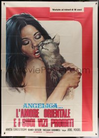 7j0804 ANGELICA: L'AMORE ORIENTALE E I SUOI VIZI PROIBITI Italian 2p 1974 Anita Lindstrom & cat!