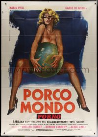 7j0829 DIRTY WORLD Italian 2p 1979 Porco Mondo, Ferrari art of sexy naked woman and globe, rare!