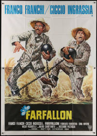 7j0840 FARFALLON Italian 2p 1974 art of wacky chained prisoners Franco & Ciccio in Papillon spoof!