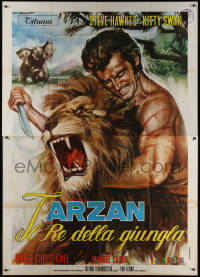 7j0865 KING OF THE JUNGLE Italian 2p 1969 best Tarantelli artwork of Tarzan rip-off wrestling lion!
