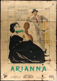 7j0874 LOVE IN THE AFTERNOON Italian 2p 1957 Brini art of Audrey Hepburn & Gary Cooper, very rare!