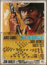 7j0879 MAN CALLED SLEDGE Italian 2p 1970 art of James Garner & men guarding gold, spaghetti western!