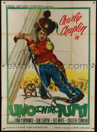 7j0889 ONE AGAINST ALL Italian 2p 1962 great different art of Charlie Chaplin in uniform!