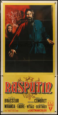 7j0798 RASPUTIN Italian 39x79 1954 great art of Pierre Brasseur as The Mad Monk, rare!