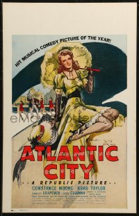 7j0983 ATLANTIC CITY WC 1944 sexy art of Constance Moore with bonnett & umbrella by Schaeffer!