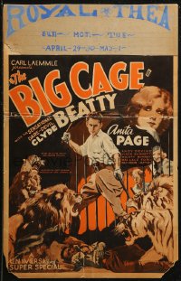 7j0987 BIG CAGE WC 1933 sensational dare-devil Clyde Beatty taming lions & tigers, Anita Page, rare!