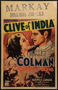 7j1002 CLIVE OF INDIA WC 1935 romantic close up art of Ronald Colman & beautiful Loretta Young!
